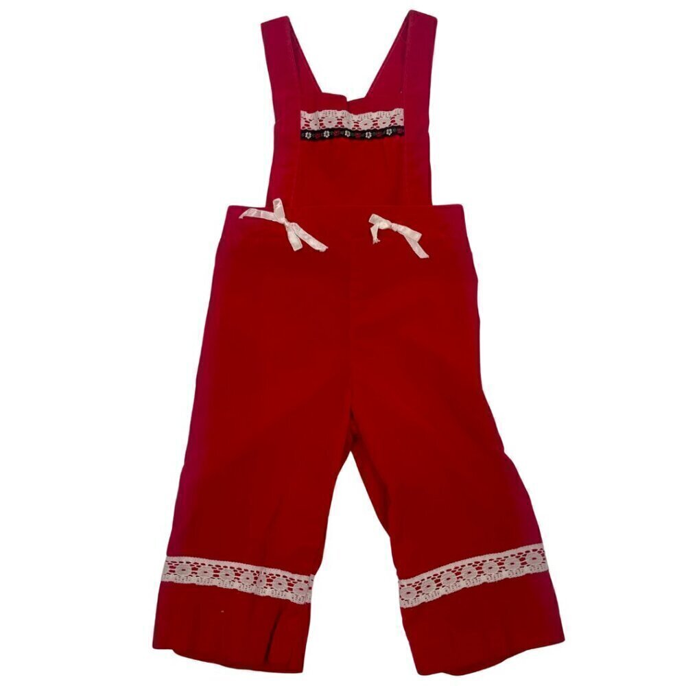 Vintage Christmas Red Velvet Toddler Overalls Size: 12 months, 1 year old.